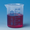 Beaker, low form, PP, 100 ml: 10 ml, blue graduation, beaded rim and spout, 12 Pcs.