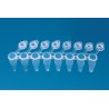 Strips of 8 PCR tubes, PP, attached transparent single caps, 0.15 ml, Low Profile, white caps, 120 Pcs.