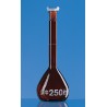 Volumetric flask, BLAUBRAND®, A, DE-M, 100 ml, Boro 3.3, NS 14/23, PP stopper, amber, 2 Pcs.